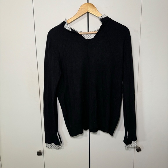 Vila Milano Black Sweater Top Women’s XL – Contrast Polka Dot Trim Knit Pullover - Picture 3 of 4